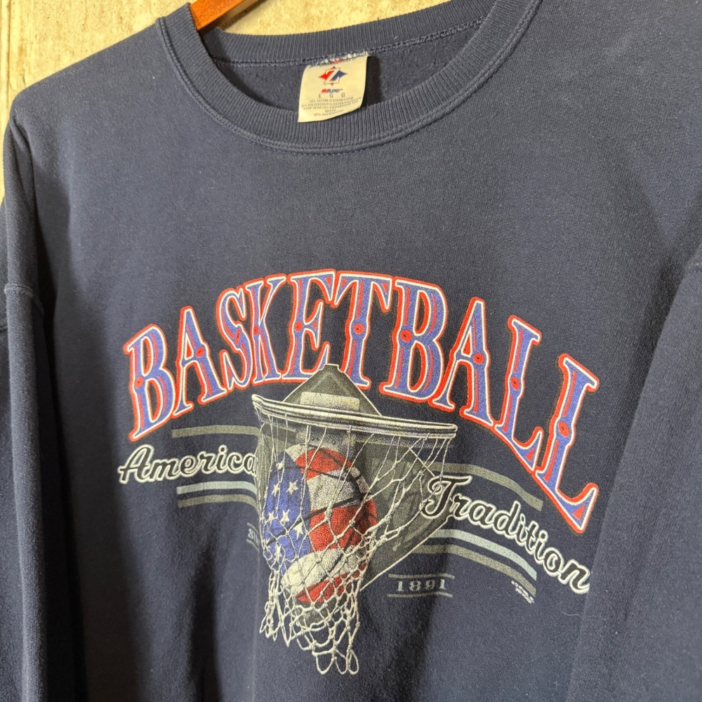 Vintage 90's Jerzees Basketball American Tradition Navy Crewneck Sweatshirt L - Picture 2 of 5